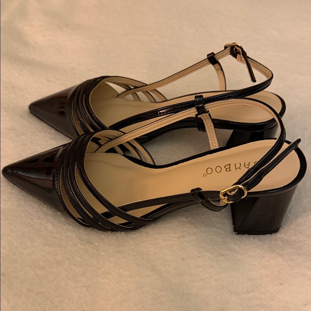 BAMBOO Black Strappy Block Heels